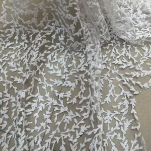 5 YARDS / Melya White Floral Embroidery Glitter Mesh Lace  Party Prom Bridal Dress Fabric