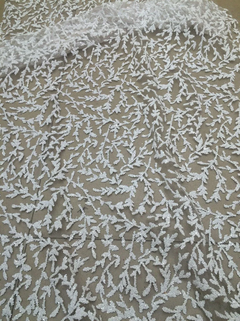 5 YARDS / Melya White Floral Embroidery Glitter Mesh Lace  Party Prom Bridal Dress Fabric
