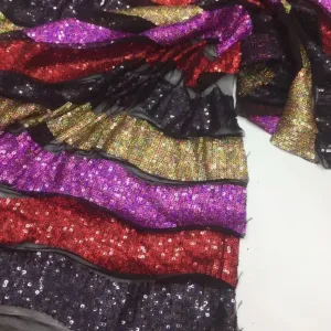 5 YARDS / Safaa Multicolor Horizontal Lines Beaded Embroidery Glitter Mesh Lace  Party Prom Bridal Dress Fabric