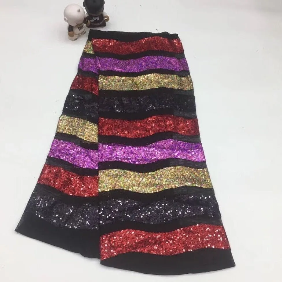 5 YARDS / Safaa Multicolor Horizontal Lines Beaded Embroidery Glitter Mesh Lace  Party Prom Bridal Dress Fabric