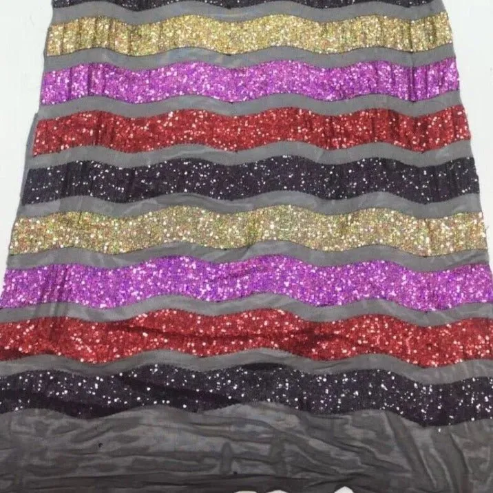 5 YARDS / Safaa Multicolor Horizontal Lines Beaded Embroidery Glitter Mesh Lace  Party Prom Bridal Dress Fabric