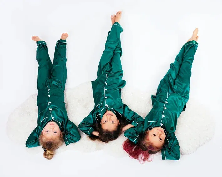 50% OFF Christmas Custom Satin Pajamas for kids- Long Sleeves w. Pants