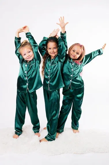 50% OFF Christmas Custom Satin Pajamas for kids- Long Sleeves w. Pants