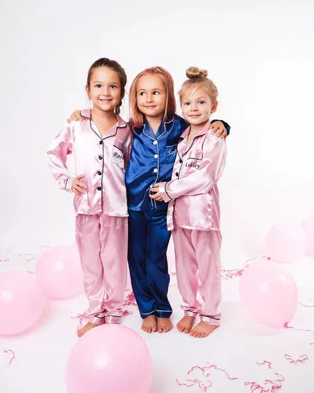 50% OFF Christmas Custom Satin Pajamas for kids- Long Sleeves w. Pants
