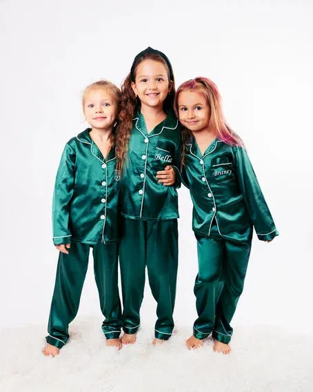50% OFF Christmas Custom Satin Pajamas for kids- Long Sleeves w. Pants