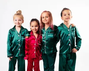 50% OFF Christmas Custom Satin Pajamas for kids- Long Sleeves w. Pants