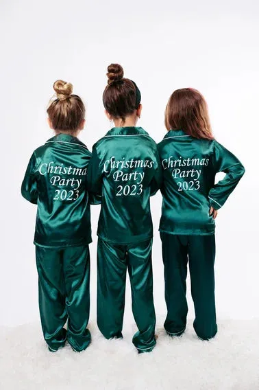 50% OFF Christmas Custom Satin Pajamas for kids- Long Sleeves w. Pants
