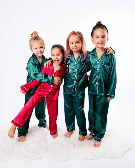 50% OFF Christmas Custom Satin Pajamas for kids- Long Sleeves w. Pants
