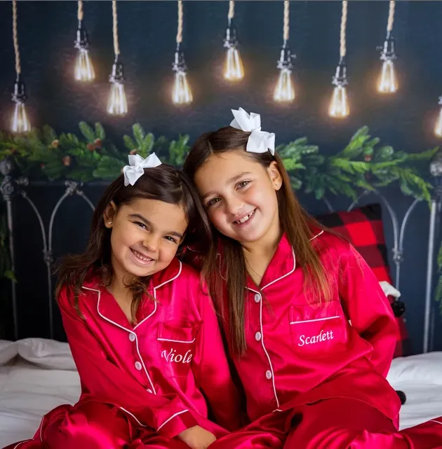 50% OFF Christmas Custom Satin Pajamas for kids- Long Sleeves w. Pants
