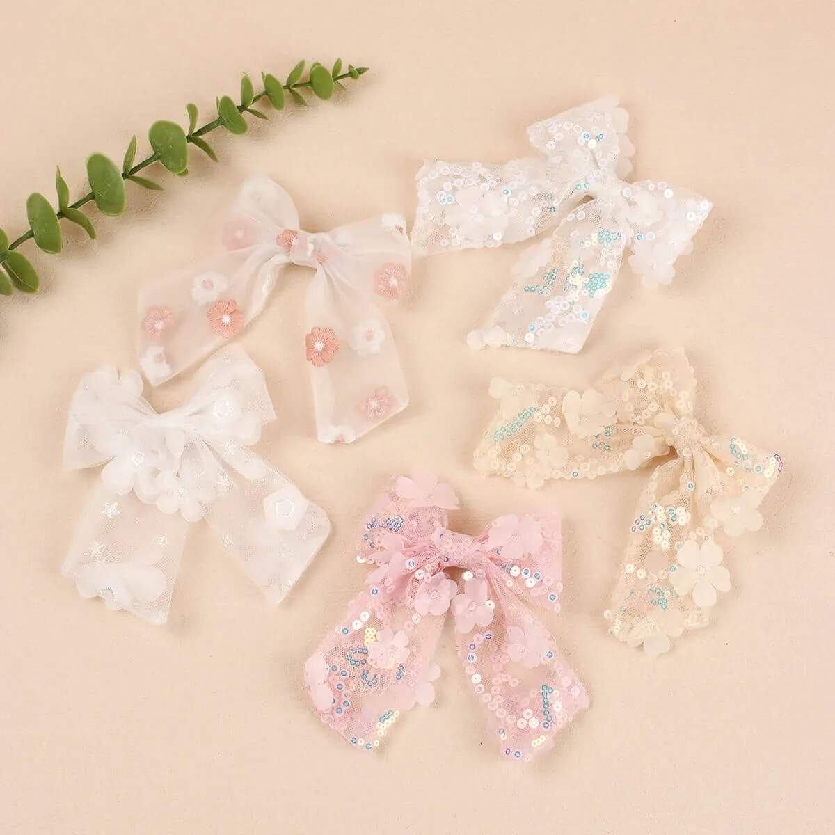 5.5'' Lace Flower Laser Sequin Hair Bows