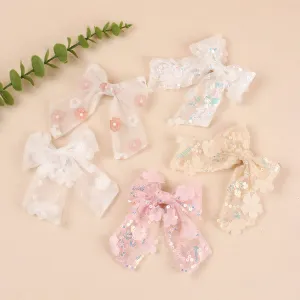 5.5'' Lace Flower Laser Sequin Hair Bows