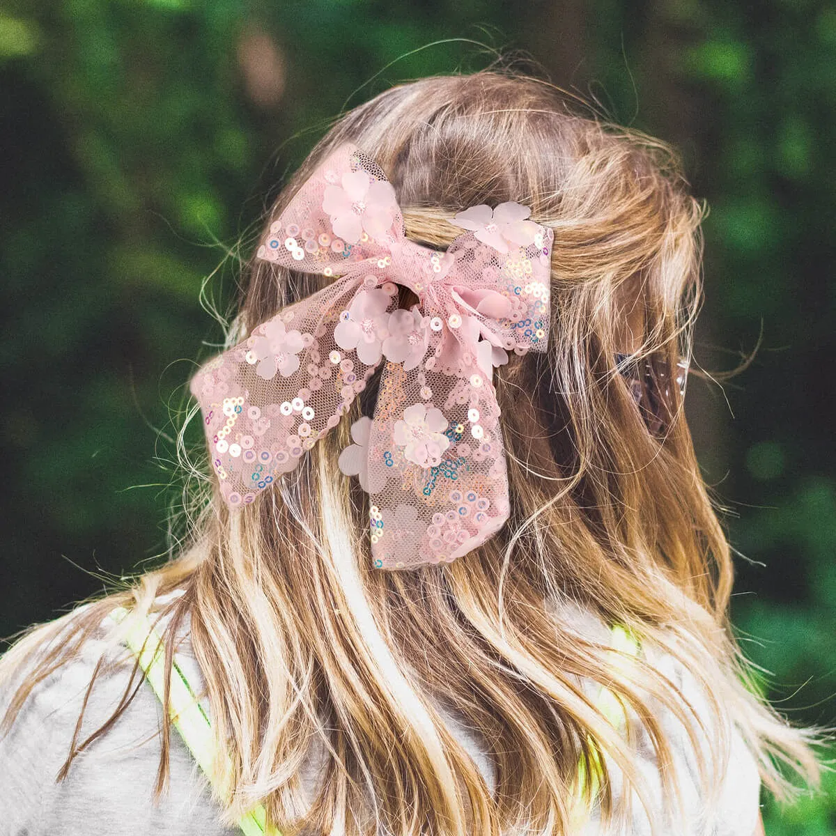 5.5'' Lace Flower Laser Sequin Hair Bows
