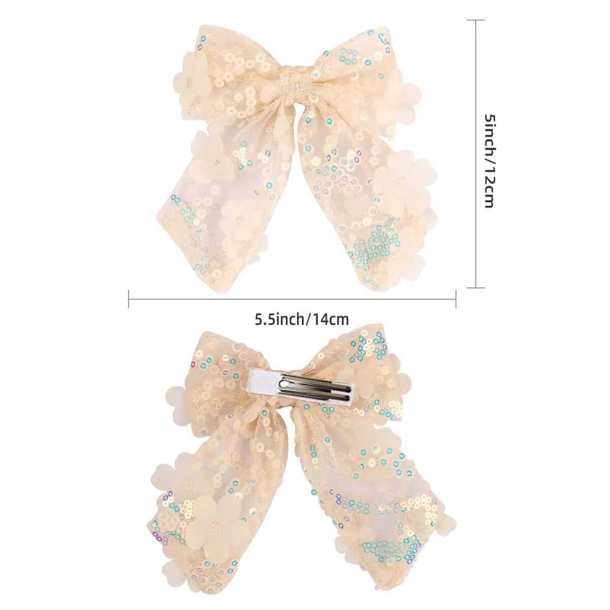 5.5'' Lace Flower Laser Sequin Hair Bows
