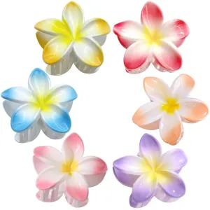 6Pcs Mix Colors Hawaiian Flower Hair Clips, Large Plumeria Claw Clips Accessories for Women Girls Tropical Party Beach Vacation Thick Hair Decoration
