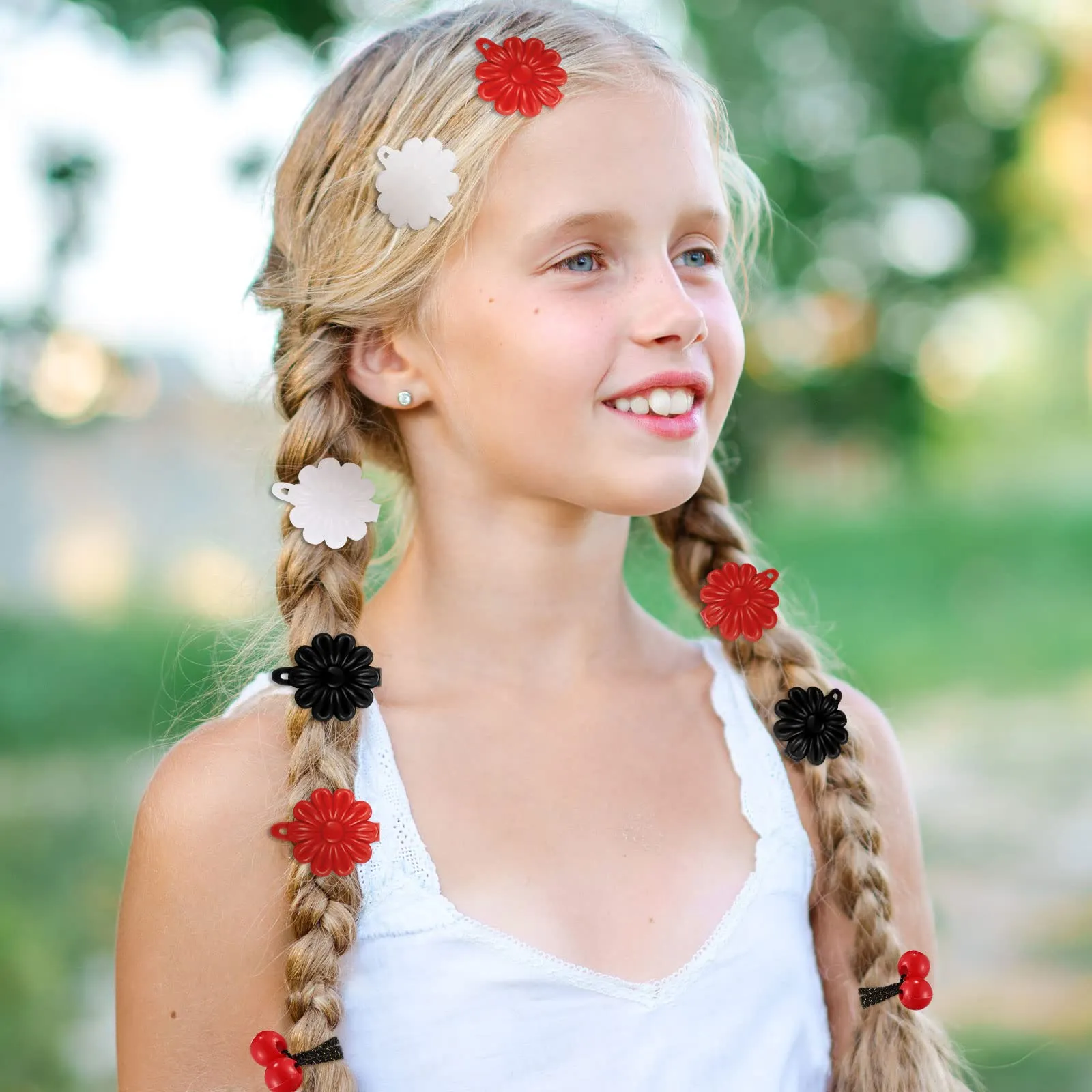72 Pcs Hair Barrettes for Girls Hair Balls Self Hinge Hair Barrettes Ties Bubble Hair Accessories Set 80s 90s Bow Flower Hair Tie Plastic Hair Clips for Baby Toddler (Black, White, Clear, Red)