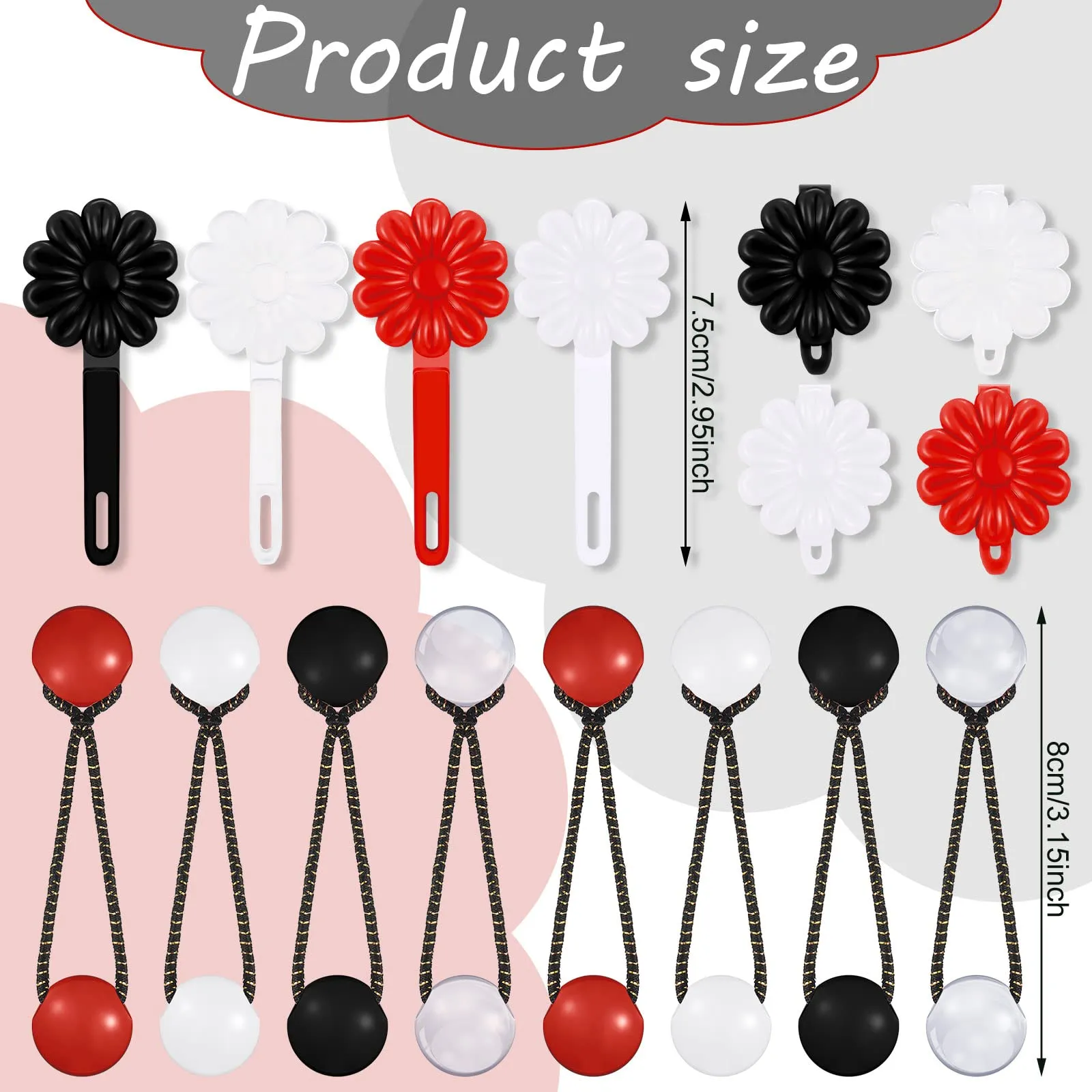 72 Pcs Hair Barrettes for Girls Hair Balls Self Hinge Hair Barrettes Ties Bubble Hair Accessories Set 80s 90s Bow Flower Hair Tie Plastic Hair Clips for Baby Toddler (Black, White, Clear, Red)