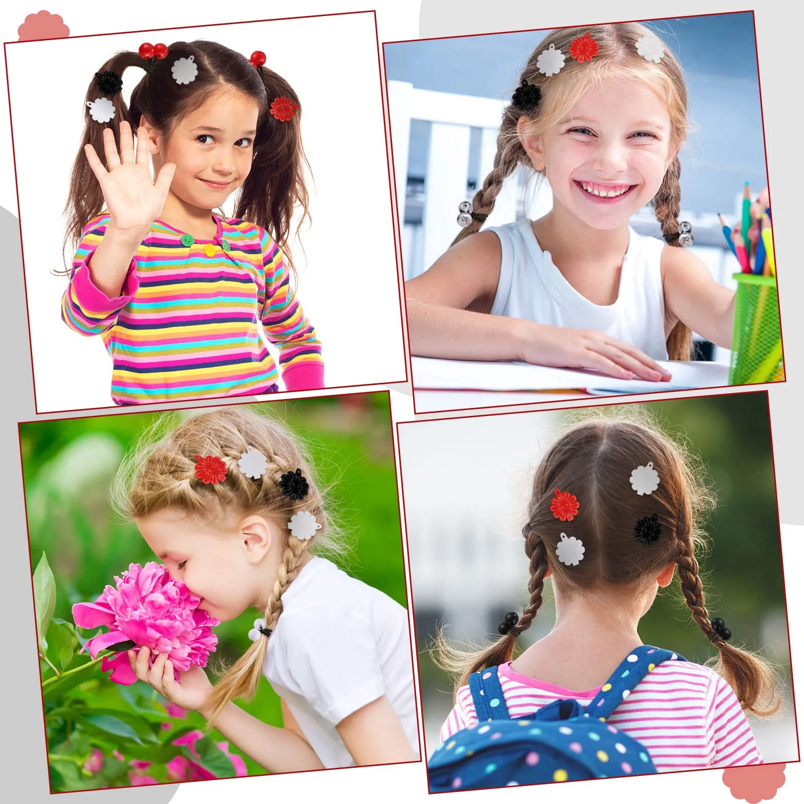 72 Pcs Hair Barrettes for Girls Hair Balls Self Hinge Hair Barrettes Ties Bubble Hair Accessories Set 80s 90s Bow Flower Hair Tie Plastic Hair Clips for Baby Toddler (Black, White, Clear, Red)