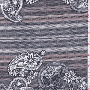 7/8 YD PC-ITY Black/Tan/Brown Paisley/Floral Jersey Knit Fabric