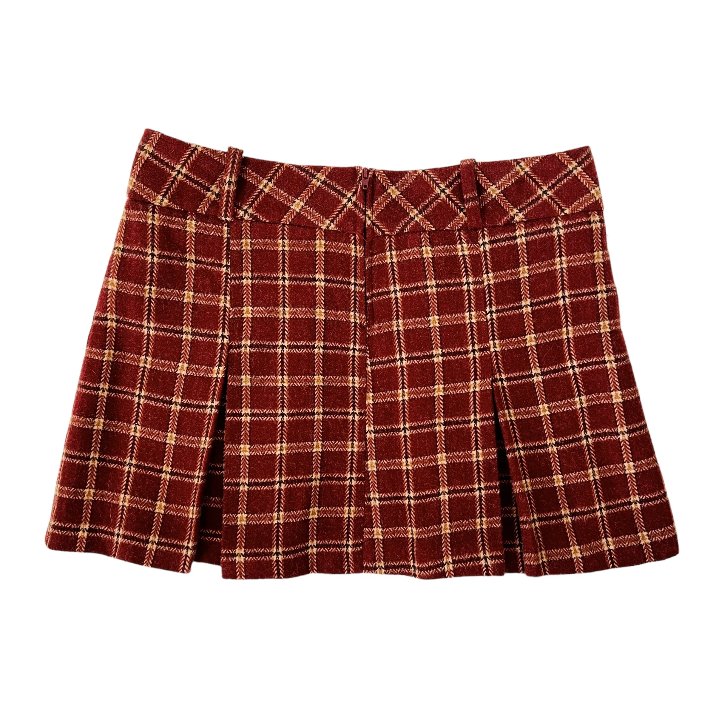 90s Brick Red Plaid Mini Skirt (S)