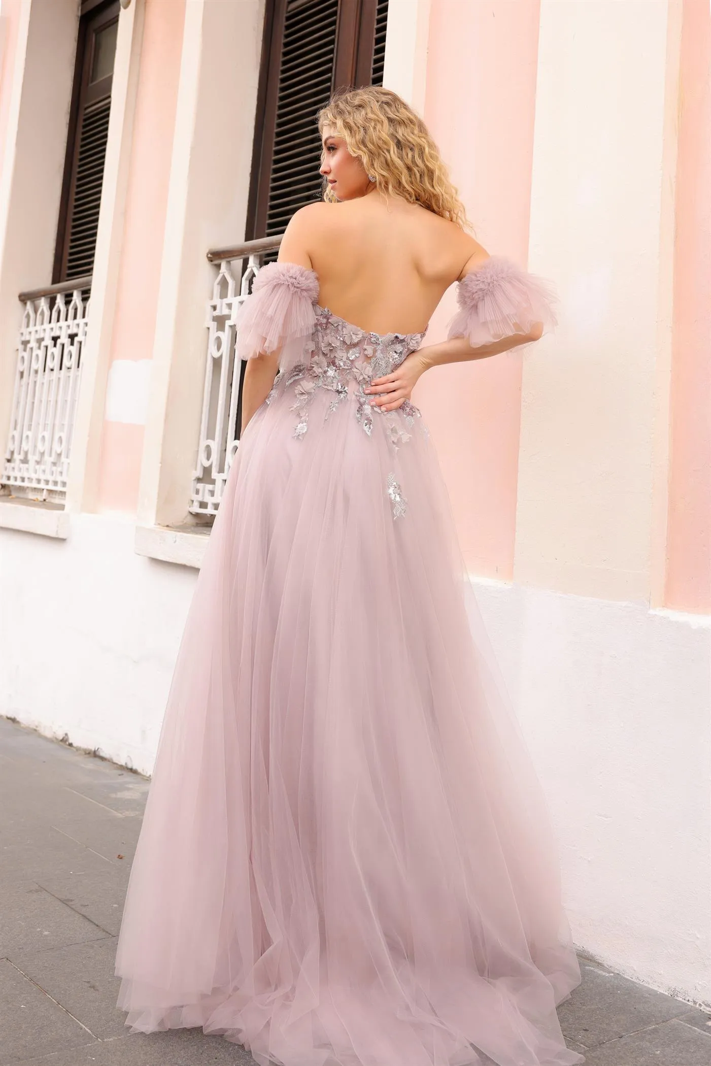 A-line 3D Floral Strapless Dress_E1453
