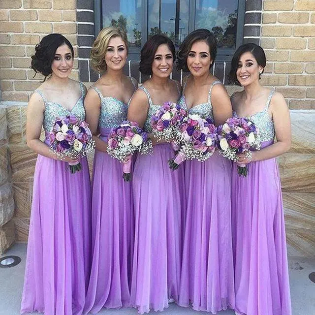 A Line Chiffon Beading Bridesmaid Dresses,Spaghetti Straps Long Bridesmaid Dress PFB0065