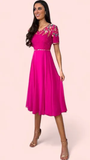 A1616 Pink Embellished Flare Dress