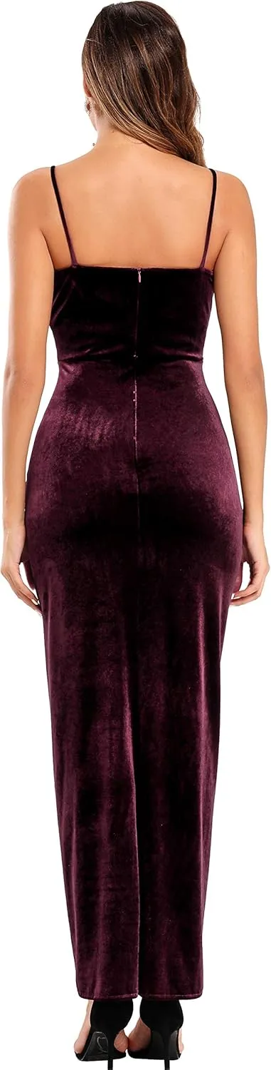 Ababalaya Elegant Spaghetti Strap Velvet Holiday Party Dresses for Women