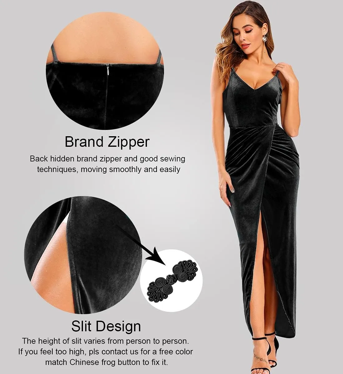 Ababalaya Elegant Spaghetti Strap Velvet Holiday Party Dresses for Women