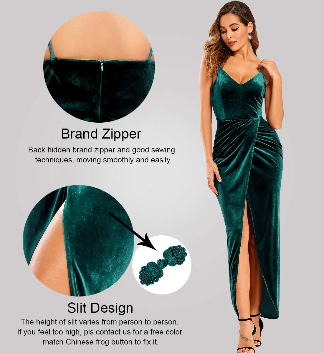 Ababalaya Elegant Spaghetti Strap Velvet Holiday Party Dresses for Women