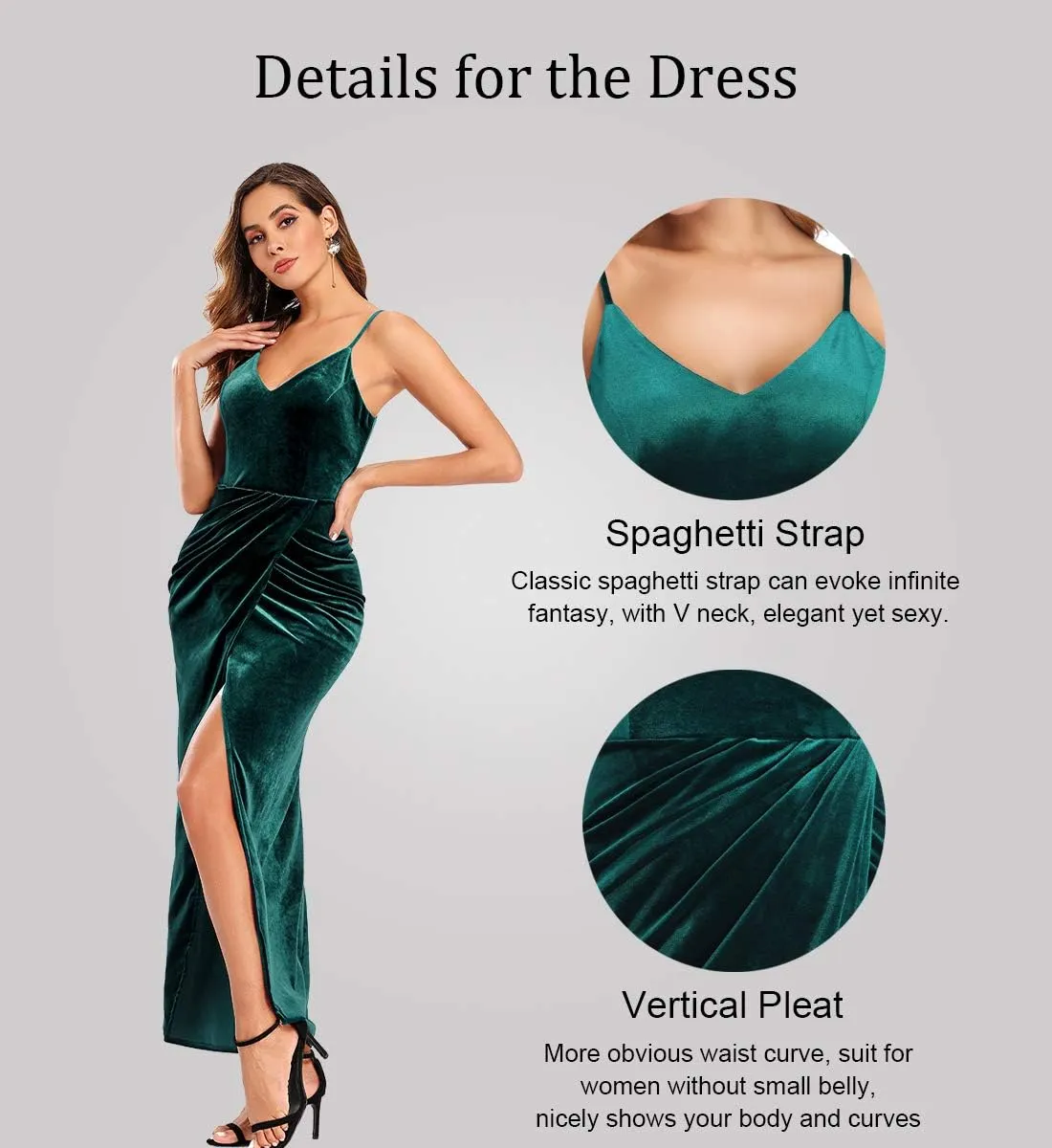 Ababalaya Elegant Spaghetti Strap Velvet Holiday Party Dresses for Women