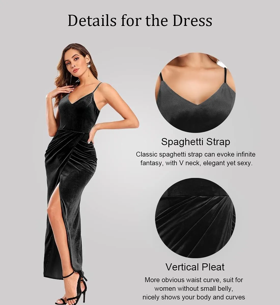 Ababalaya Elegant Spaghetti Strap Velvet Holiday Party Dresses for Women