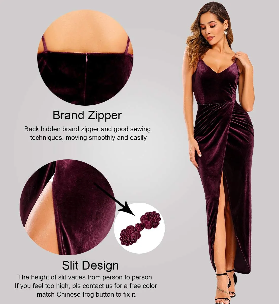 Ababalaya Elegant Spaghetti Strap Velvet Holiday Party Dresses for Women