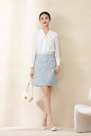 Acetate White Bow Tie Blouses