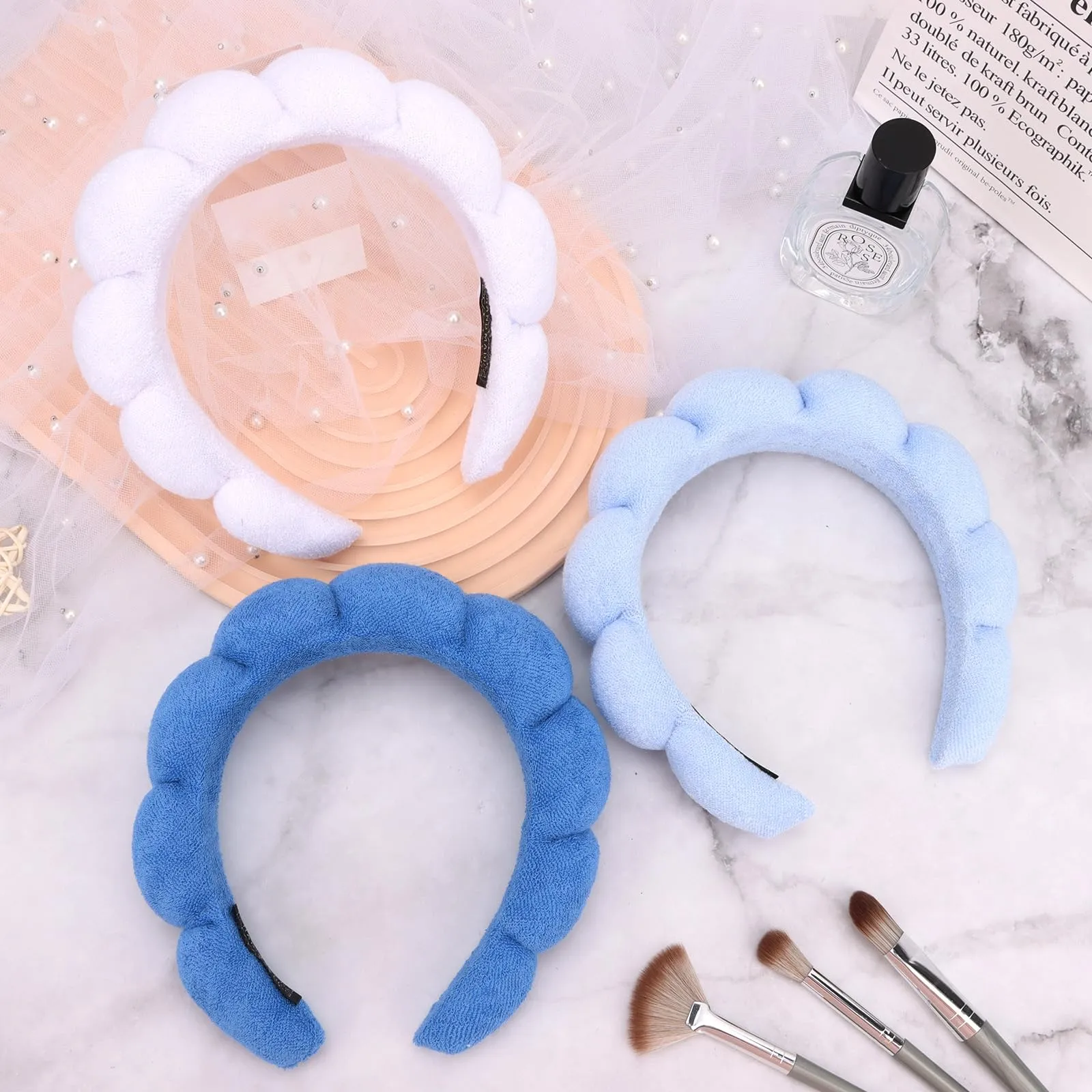 ACO-UINT 3 Pack Spa Terry Cloth Headbands - Puffy Hair Bands for Skincare, Makeup, and Face Washing