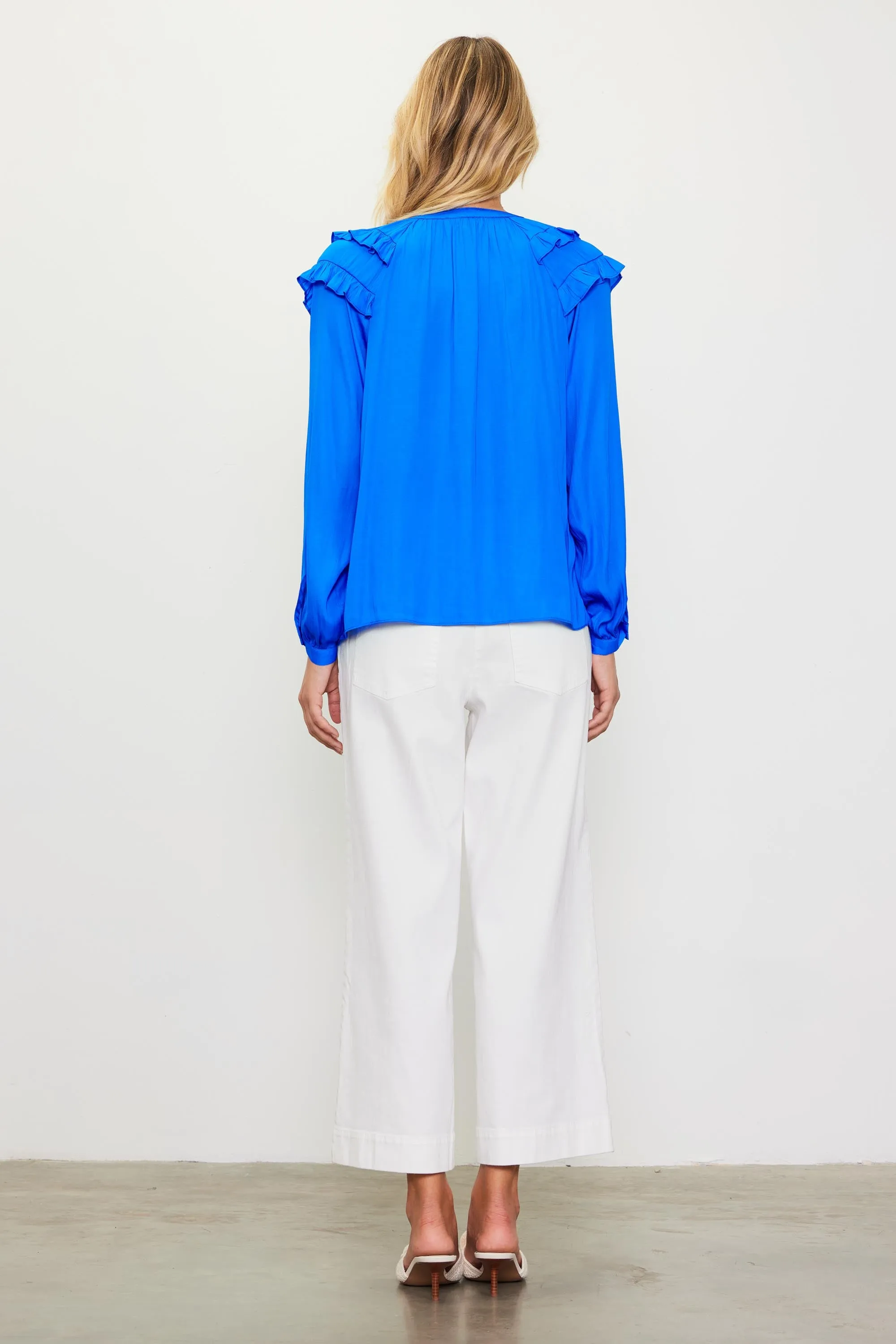 Adele Ruffled Split Neck Top