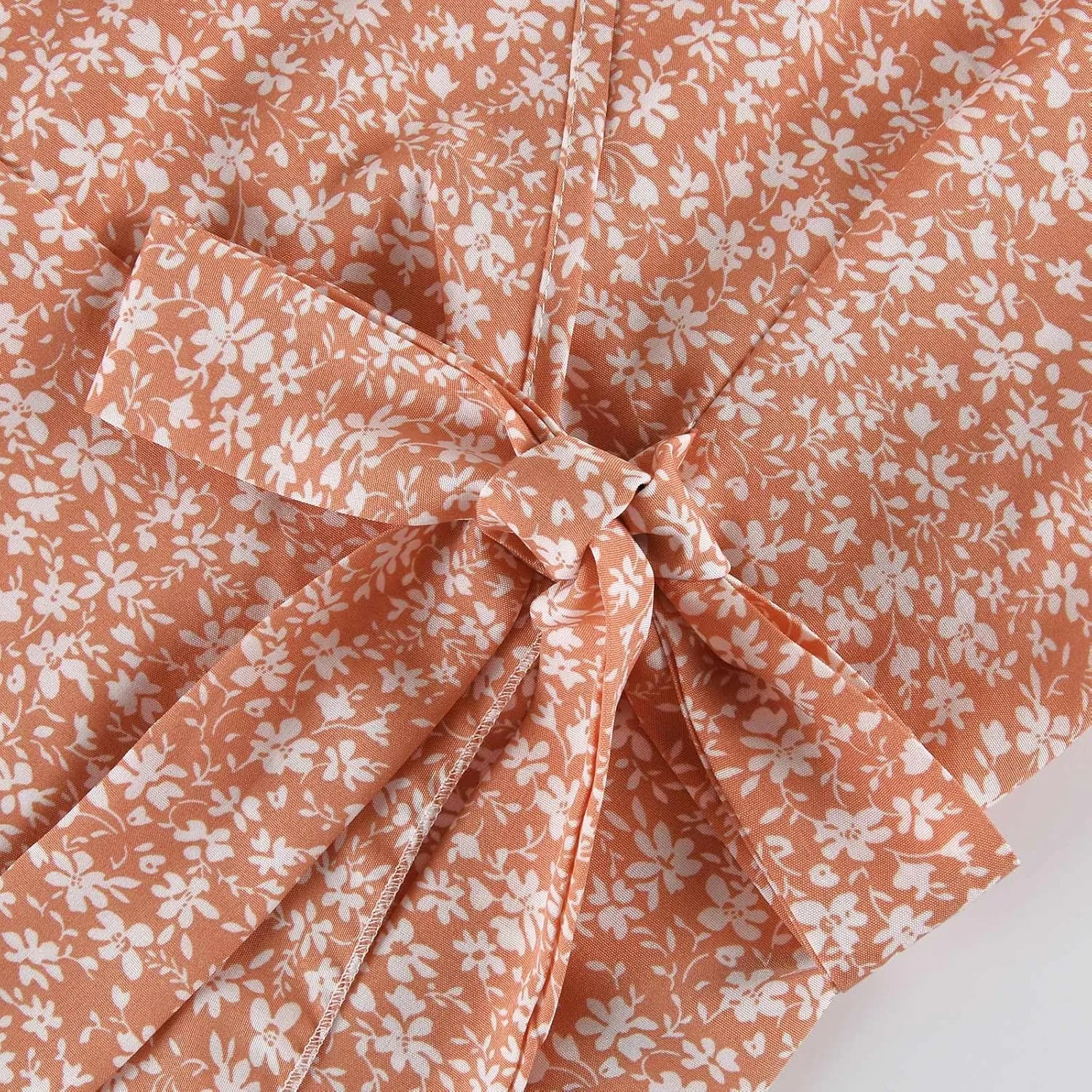 ADHOWBEW Dresses for Women 2025 V Neck Short Sleeve Floral Print Wrap Waist Tie Midi Summer Dresses