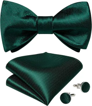 Adjustable Men's Silk Bowties Formal Self Bow Tie Men Paisley Wedding Bow Tie Handkerchief Cufflinks Set Tuxedo Bow