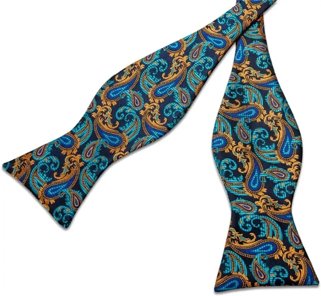 Adjustable Men's Silk Bowties Formal Self Bow Tie Men Paisley Wedding Bow Tie Handkerchief Cufflinks Set Tuxedo Bow