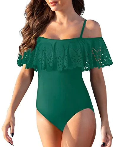 Adjustable Shoulder Spaghetti Straps Ruffle Swimwear For Teen Girls-Emerald Green