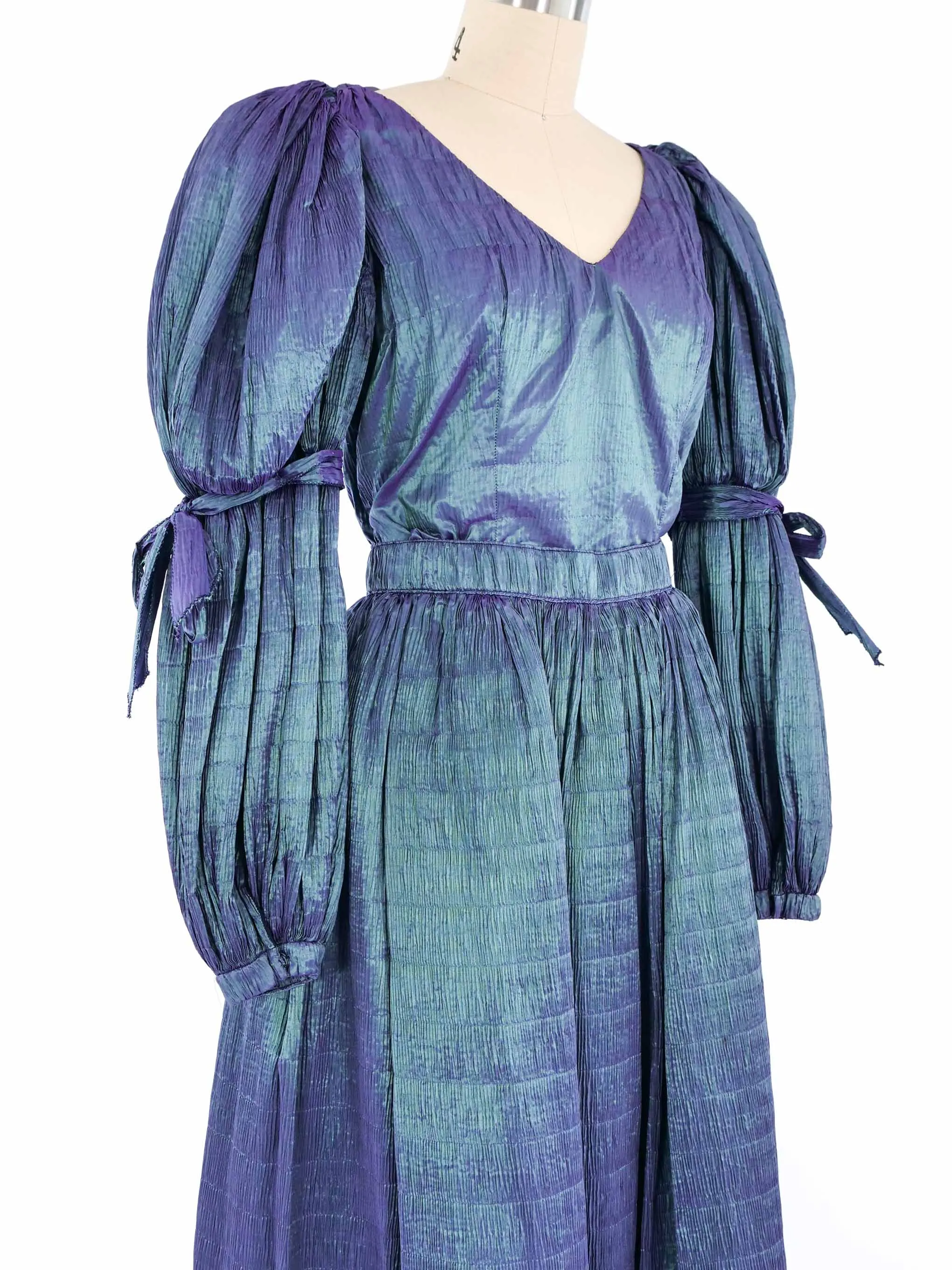 Adolfo Teal Metallic Puff Sleeve Ensemble