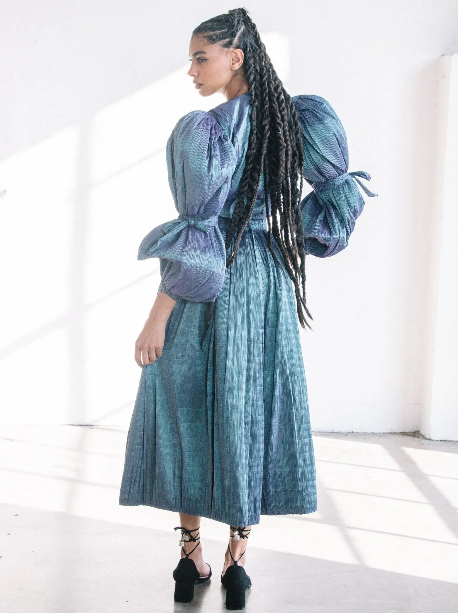 Adolfo Teal Metallic Puff Sleeve Ensemble