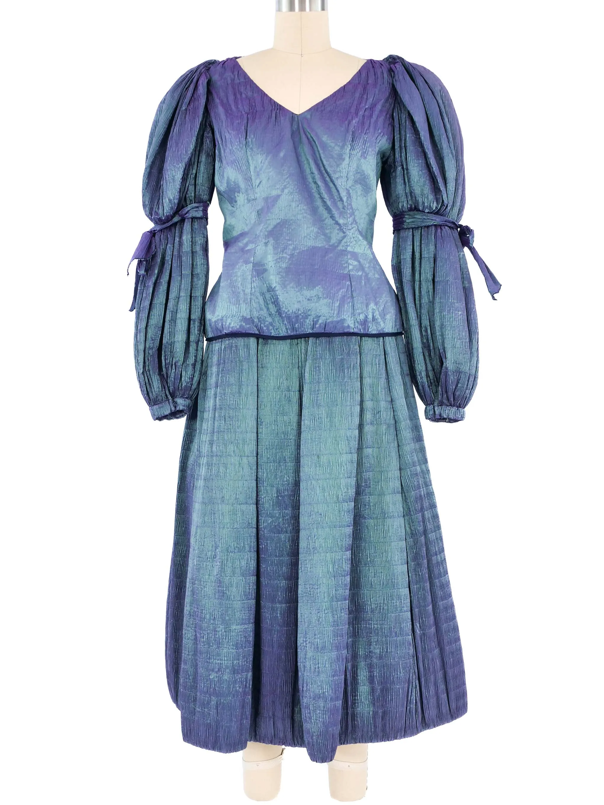 Adolfo Teal Metallic Puff Sleeve Ensemble