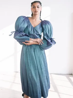 Adolfo Teal Metallic Puff Sleeve Ensemble