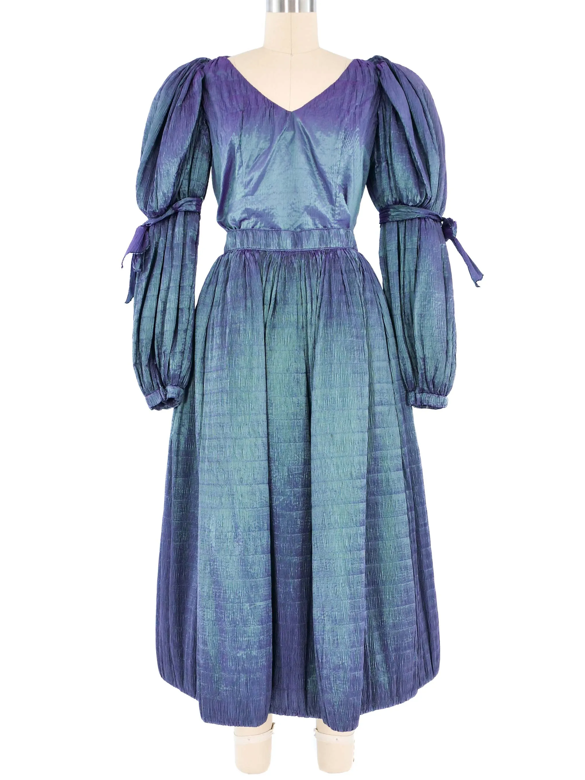 Adolfo Teal Metallic Puff Sleeve Ensemble