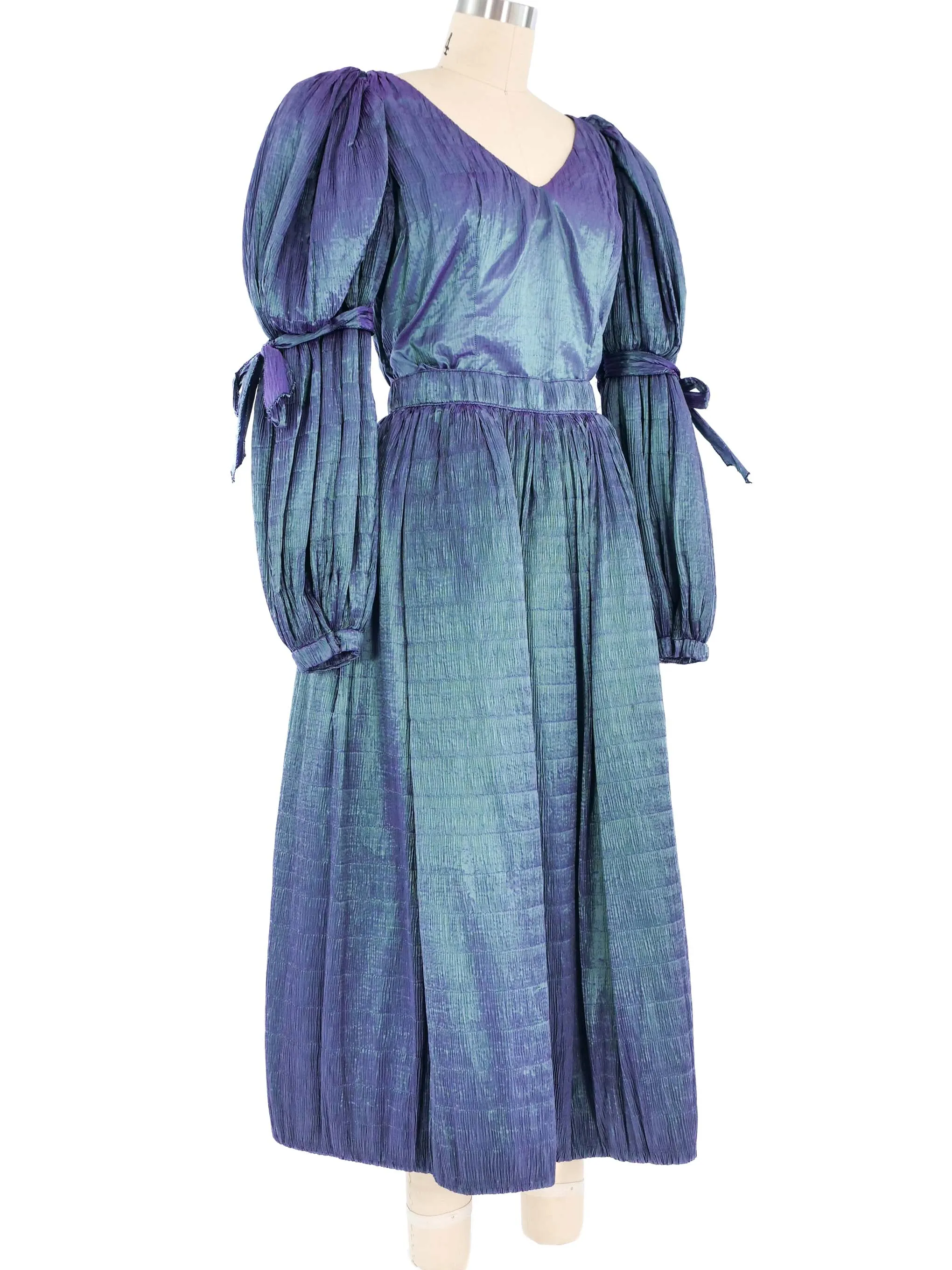 Adolfo Teal Metallic Puff Sleeve Ensemble