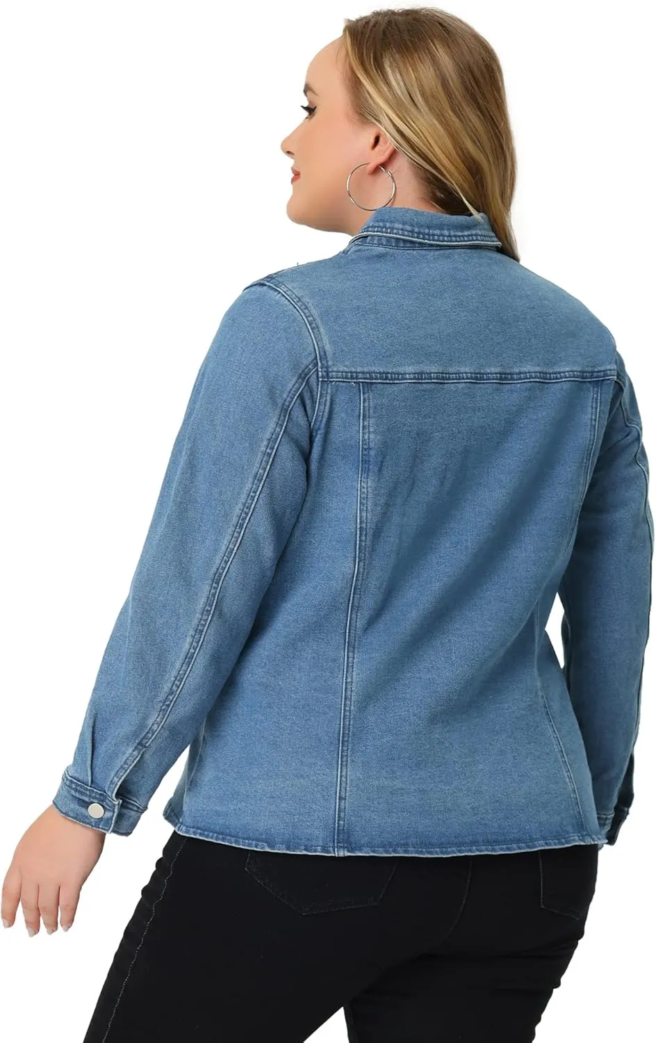 Agnes Orinda Plus Size Women's Denim Jackets Long Sleeves Front Washed Button With Pockets Jean Jacket