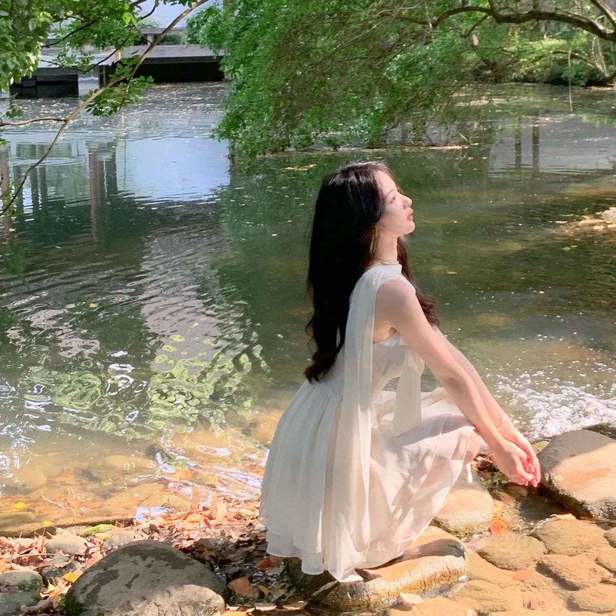 Aiertu French White Chiffon Maxi Dresses for Women Elegant Sleeve Slim Puff Sleeve bodycon Dress Gentle Fairy Short Dress Summer