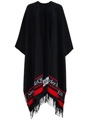 Alexander McQueen Contrasting Logo Fringed Edge Cape