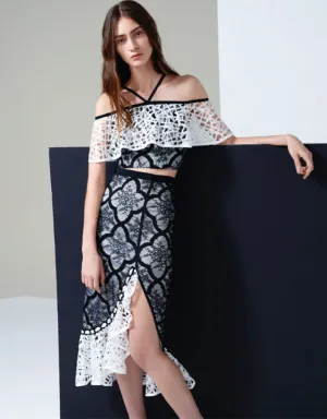 Alexis Natalie Ruffle Skirt in Black/White