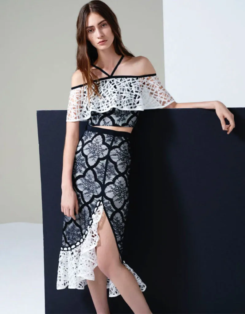 Alexis Natalie Ruffle Skirt in Black/White